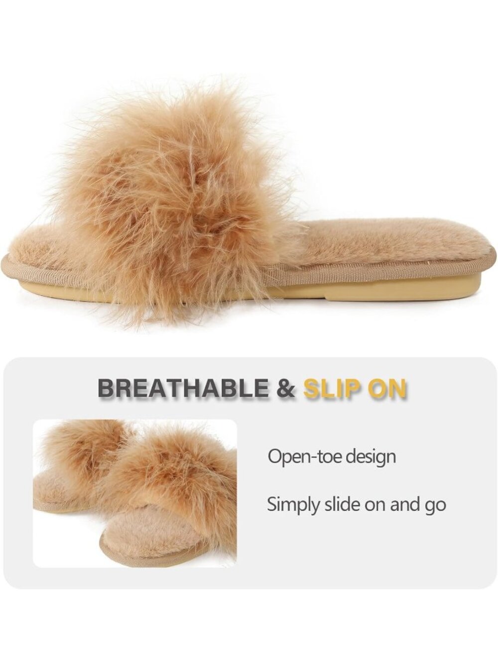 Women's Camel Furry Fuzzy Memory Foam Fluffy House Open Toe Soft Slipper Shoes - Picture 3 of 6
